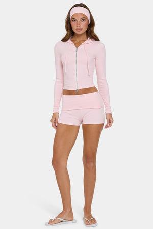 Ribbed Jersey Mini Shorts in Peach Stripe