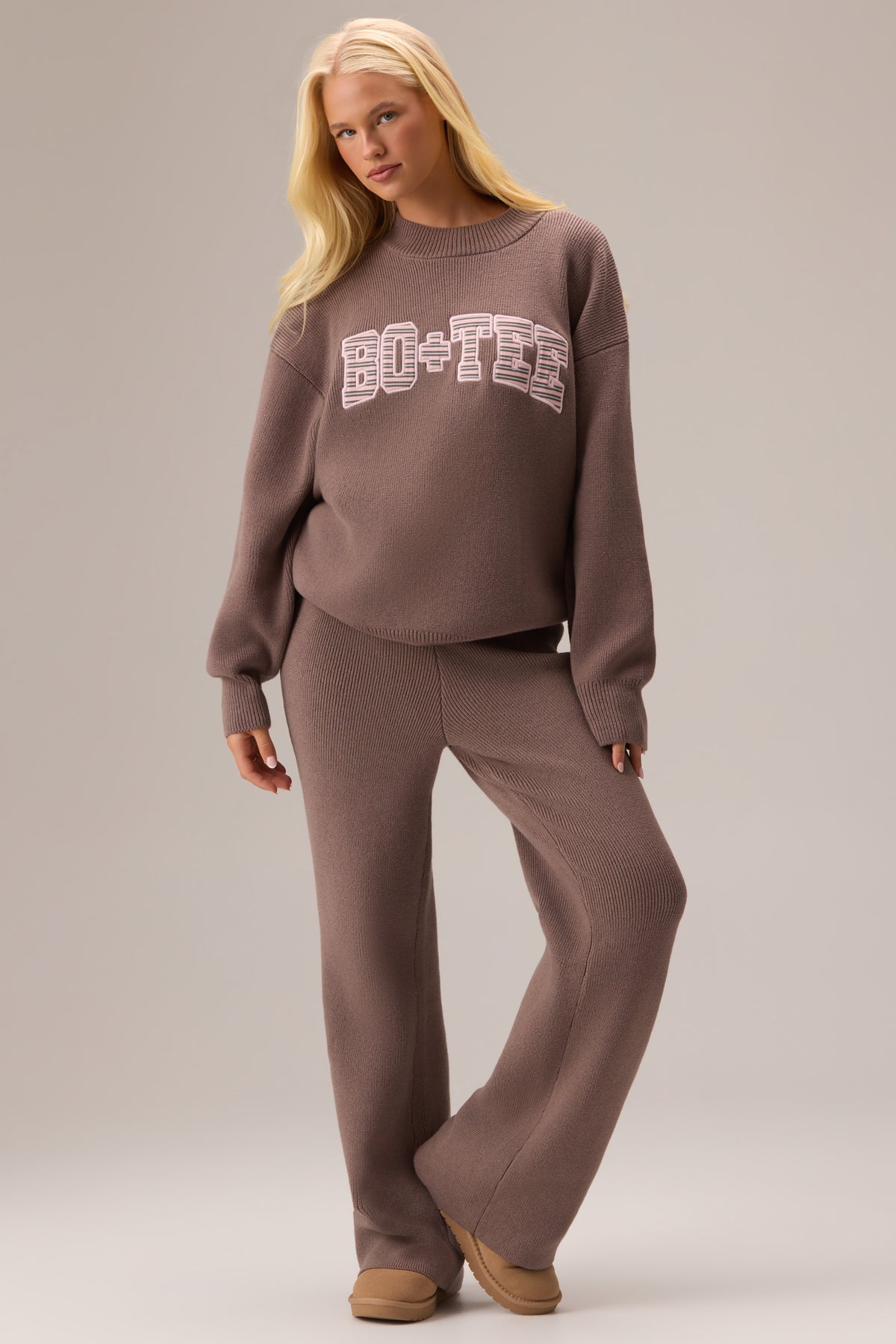 Ribbed Knit Oversized Jumper in Chestnut - 2