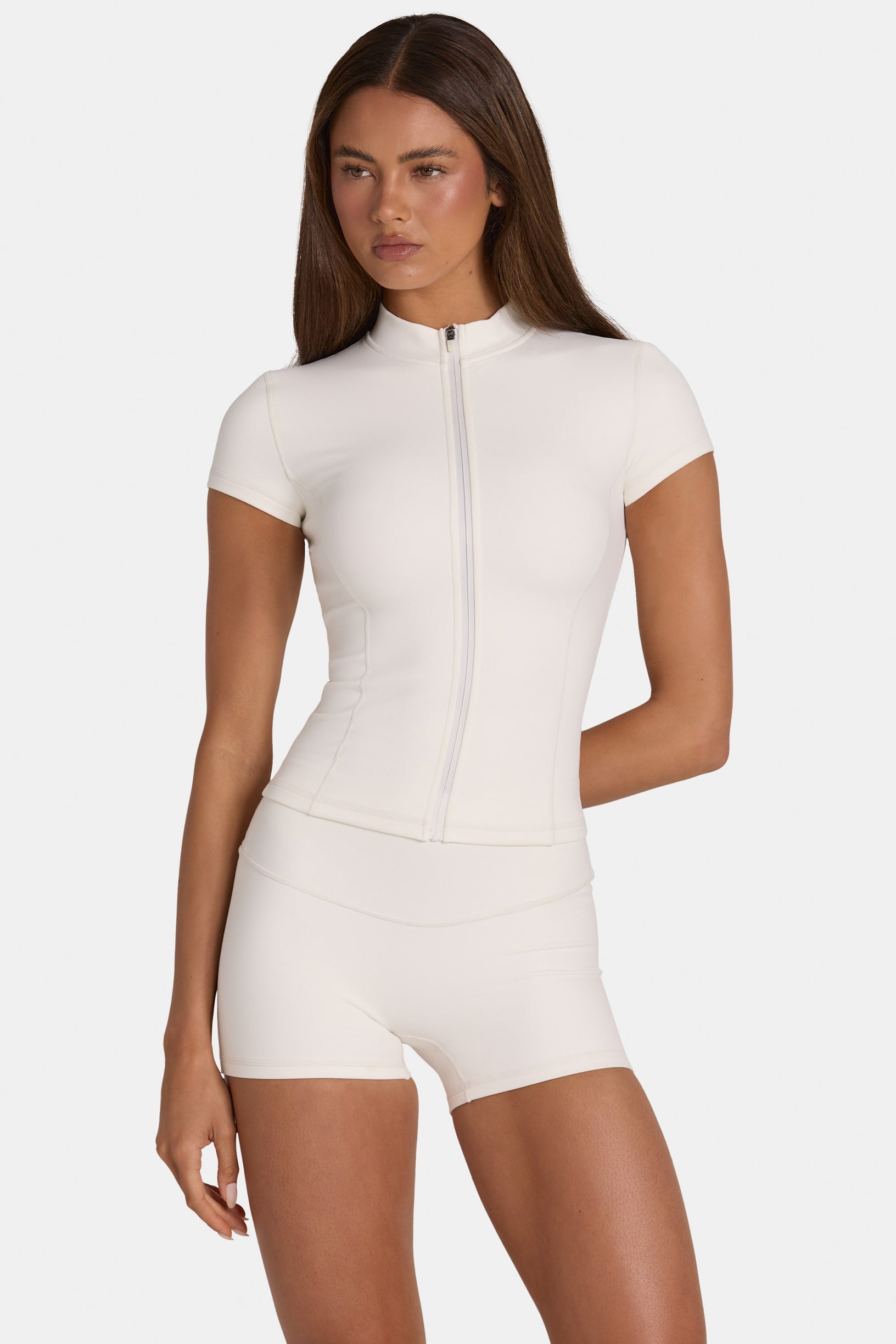 Soft Active Zip-Up Top in Coconut - 1