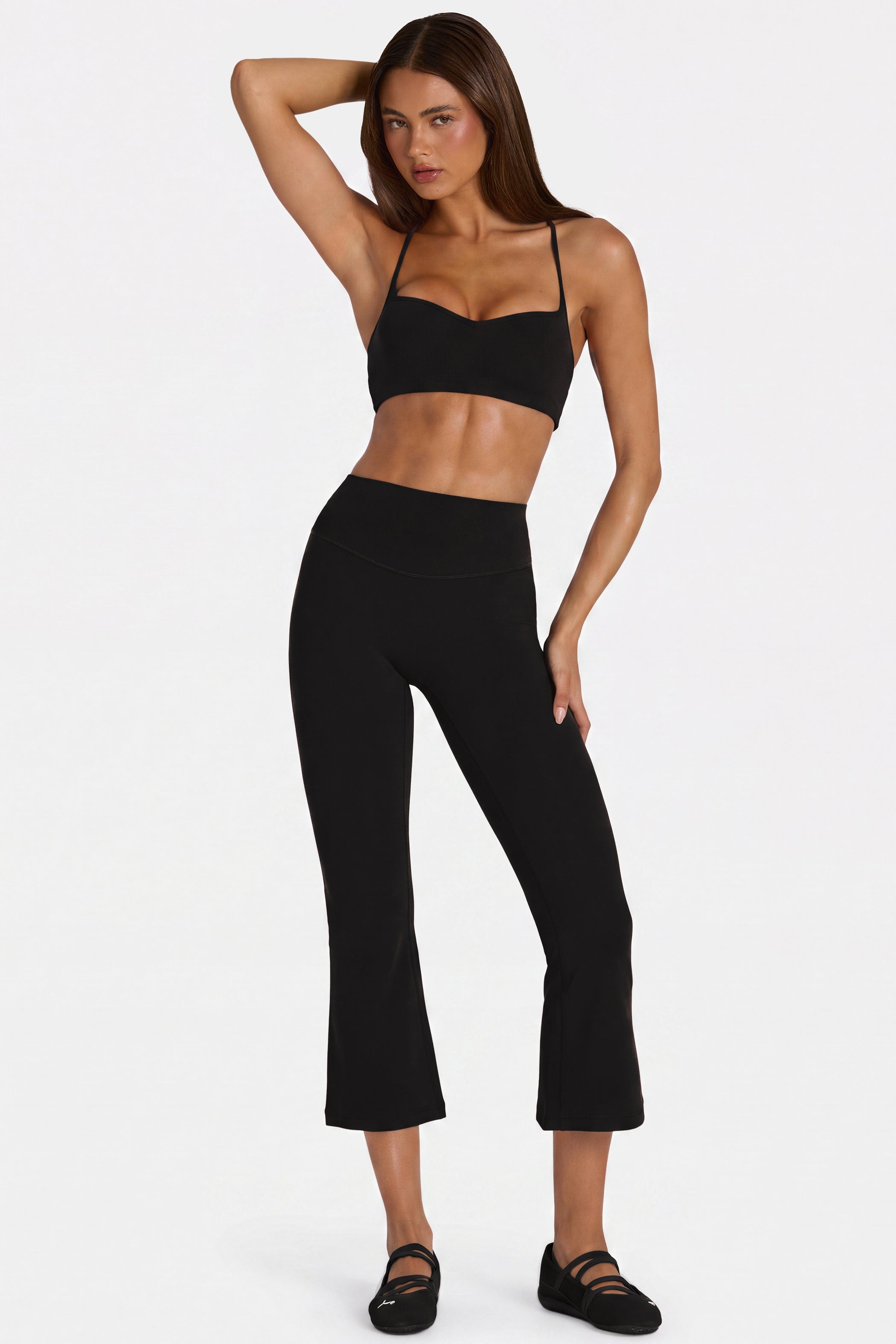 Soft Active Flared Capri Leggings in Black