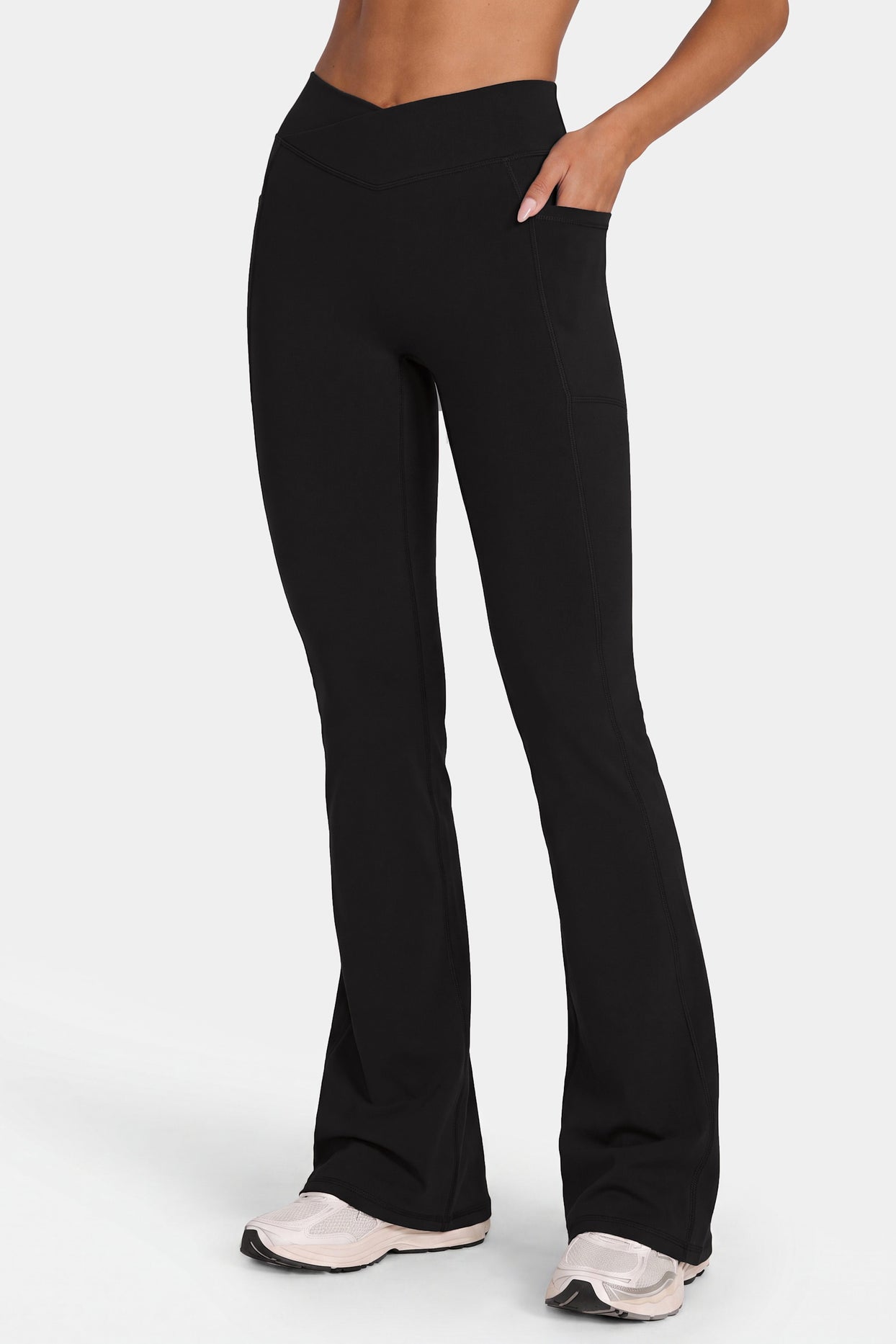 Soft Active V-Waist Flared Leggings in Black - 4
