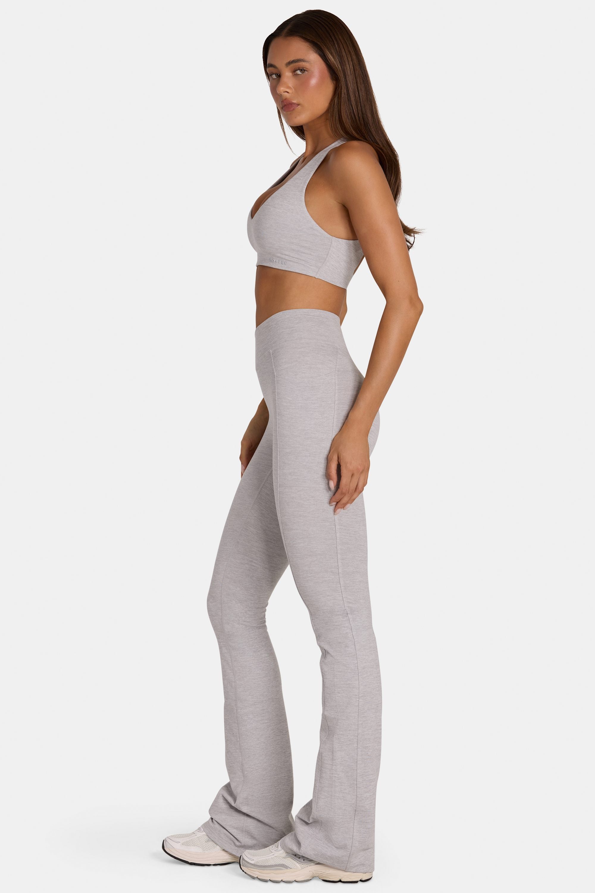 Soft Active V-Waist Flared Leggings in Grey Marl