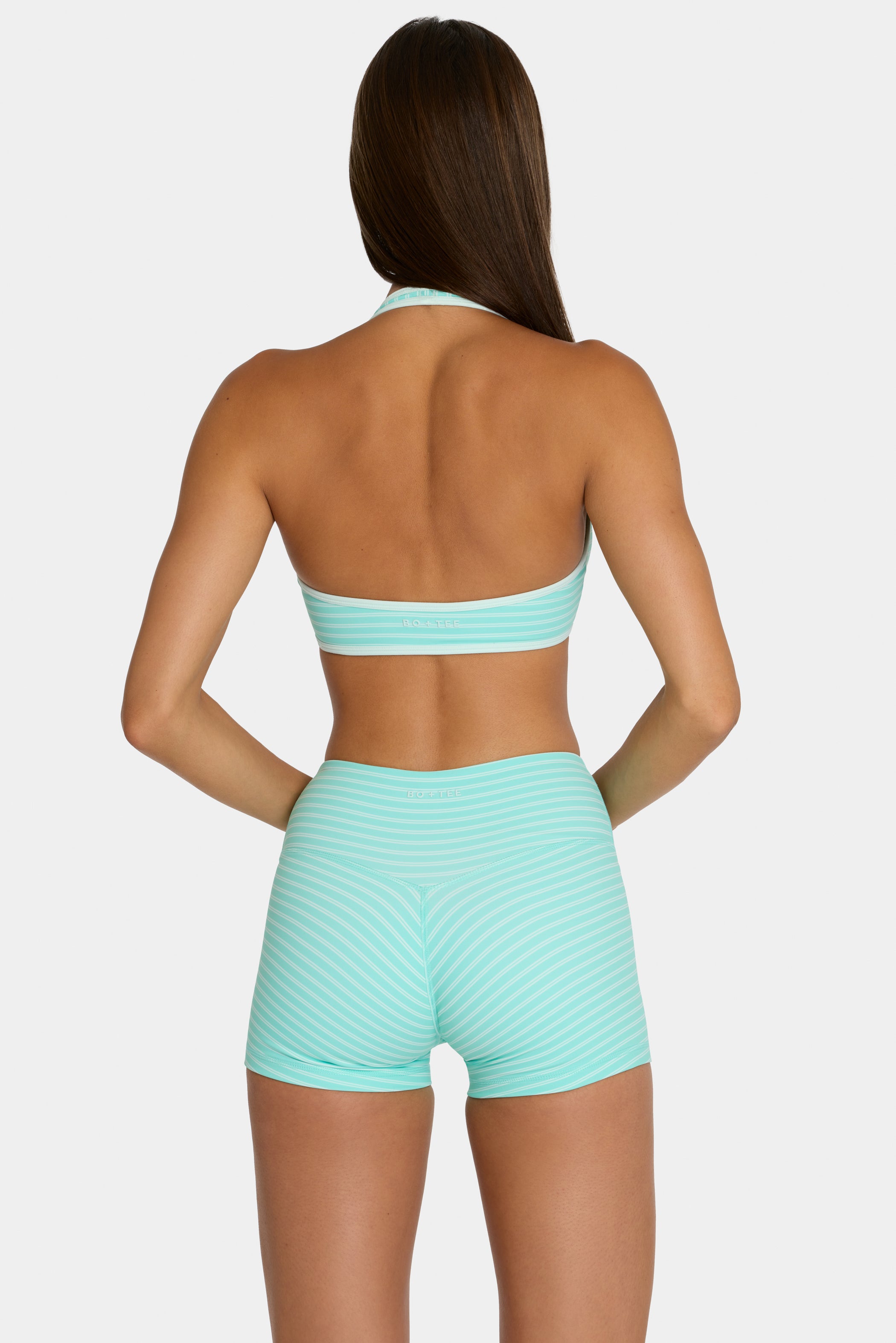 Soft Active Mini Shorts in Aqua Stripe - 2