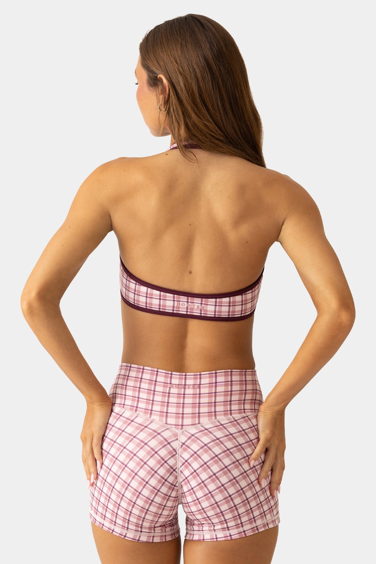 Soft Active Mini Shorts in Berry Plaid - 2