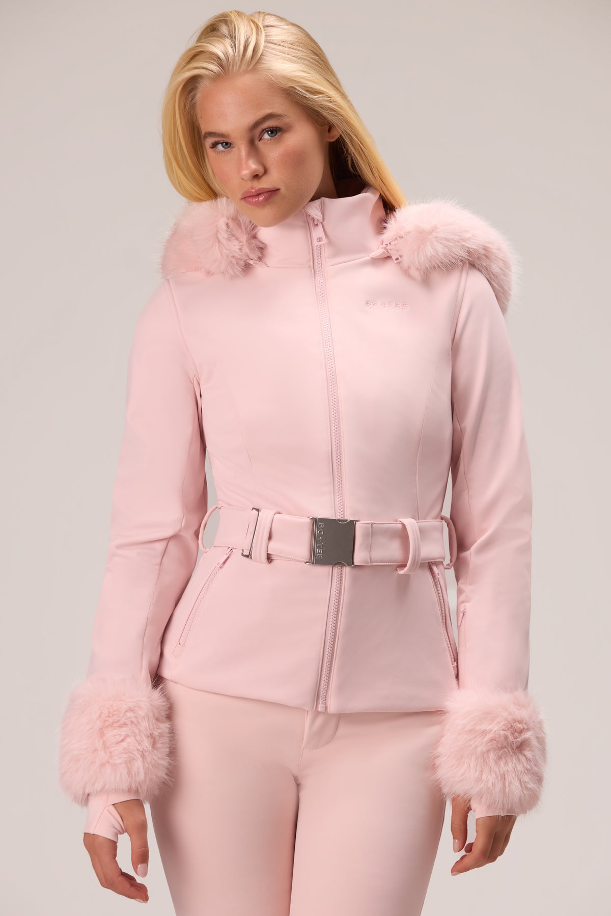 Water Resistant Soft Shell Ski Jacket in Powder Pink
