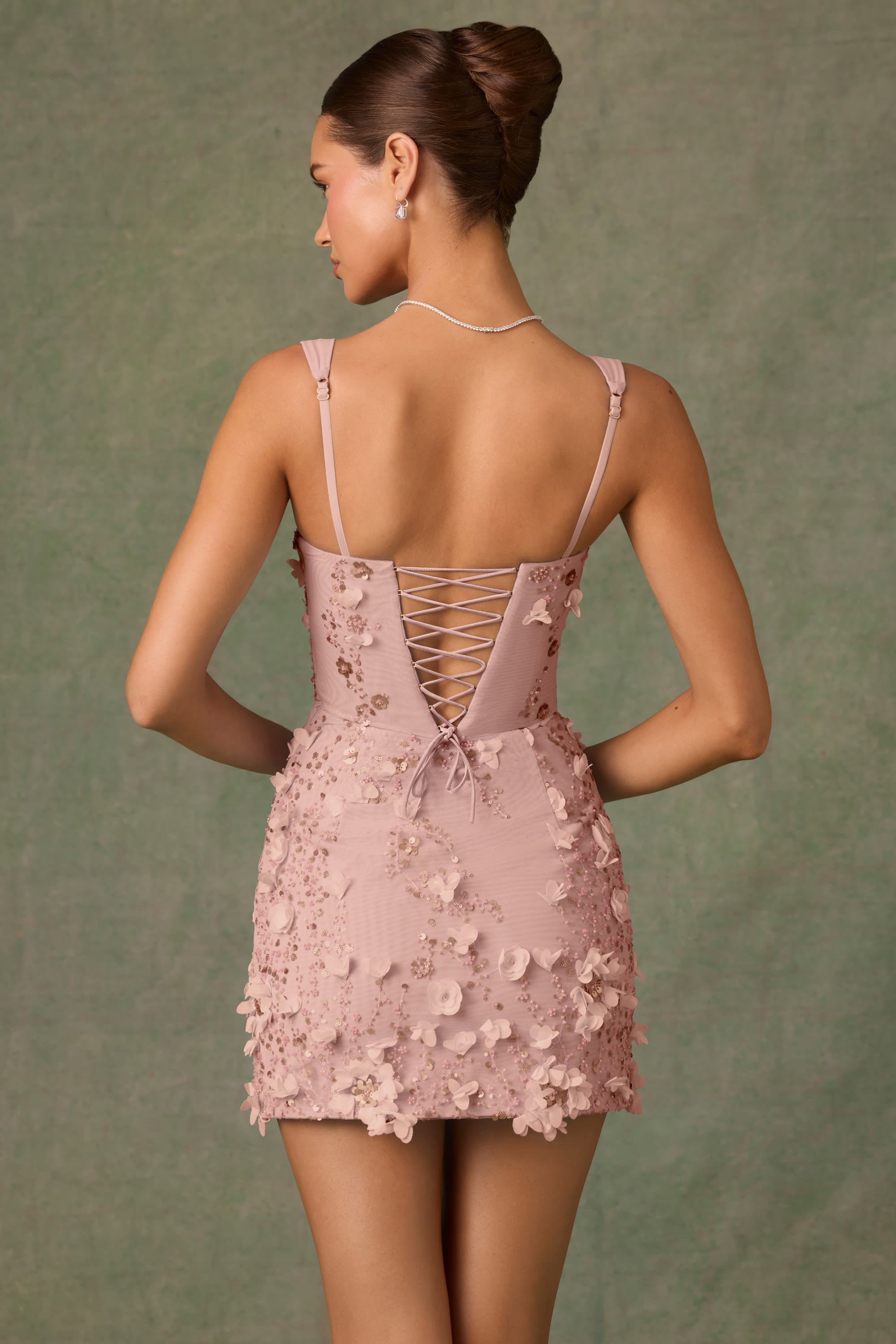 Briar Embellished Corset Mini Dress in Dusty Rose