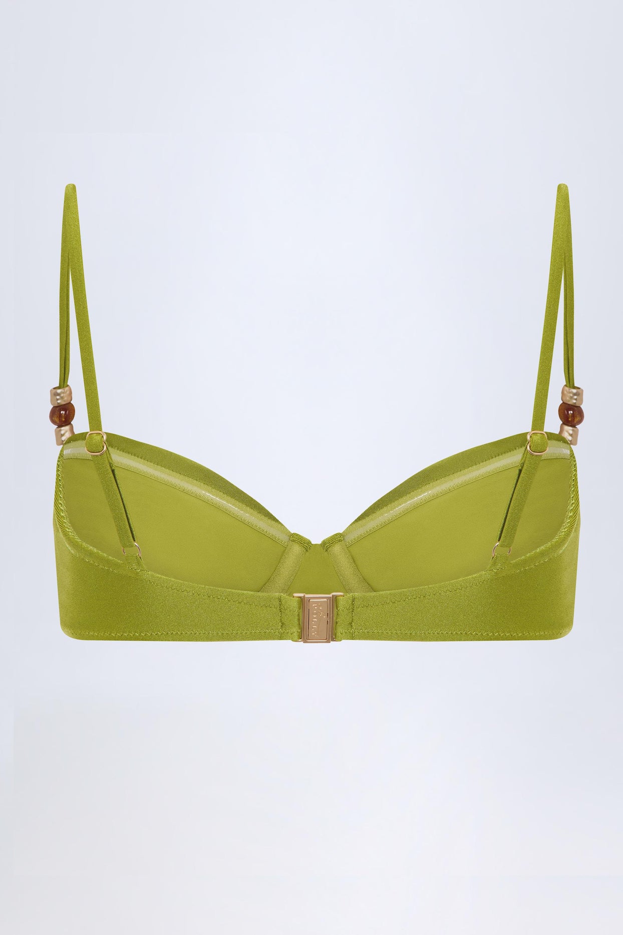 Bead-Embellished Ruched Underwired Bikini Top in Olive Green - 5