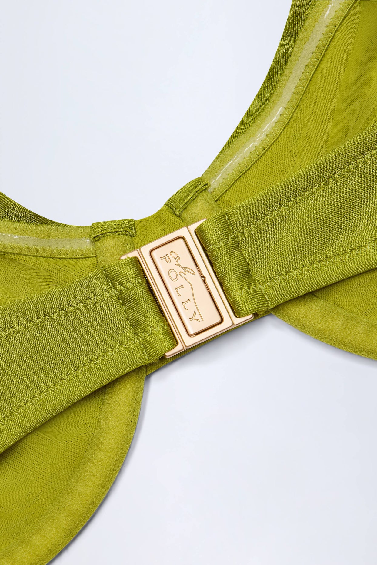 Bead-Embellished Ruched Underwired Bikini Top in Olive Green - 6