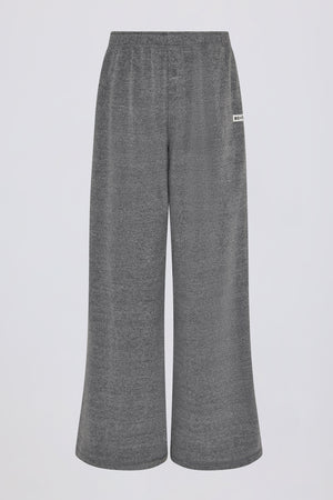 Textured Cotton Button Low-Rise Wide-Leg Joggers in Dark Grey