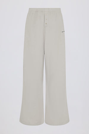 Textured Cotton Button Low-Rise Wide-Leg Joggers in Light Grey