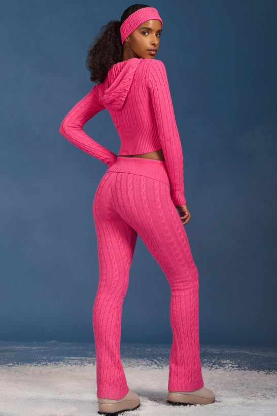 Cable-Knit Flared Trousers in Hot Pink