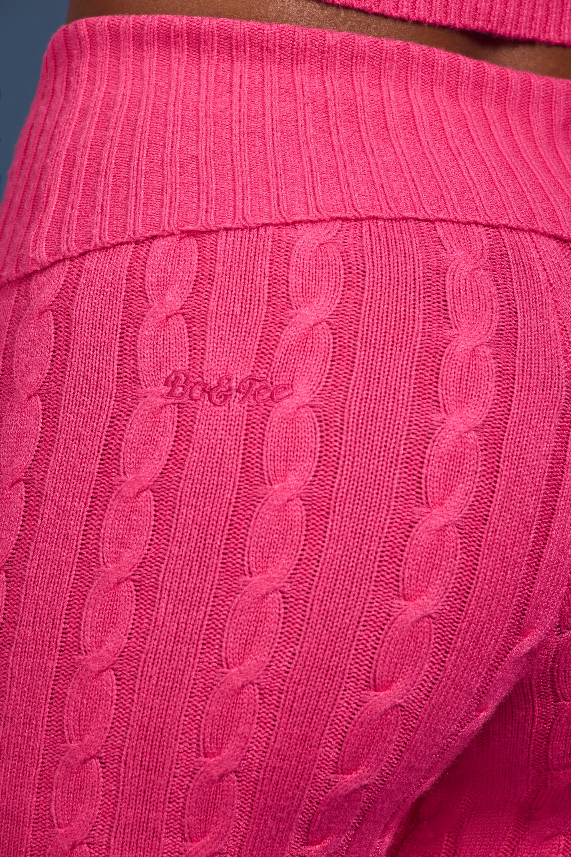 Cable Knit Foldover Flared Trousers in Hot Pink