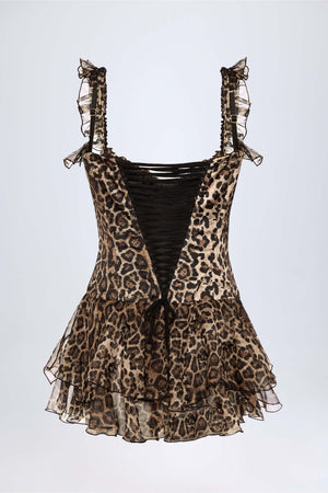 Ruffled Corset Bodysuit in Leopard Print