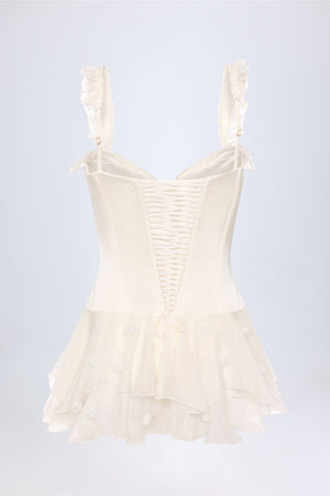 Ruffled Corset Bodysuit in White
