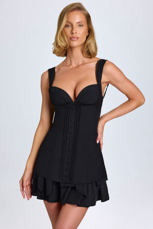 Ruffle-Trim Button-Detail Corset Mini Dress in Black - 8 | Oh Polly Ruffle-Trim Button-Detail Corset Mini Dress in Black - 8 | Oh Polly