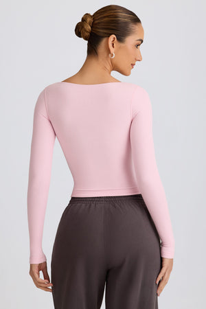Ribbed Modal Ruched V-Neck Top in Soft Pink