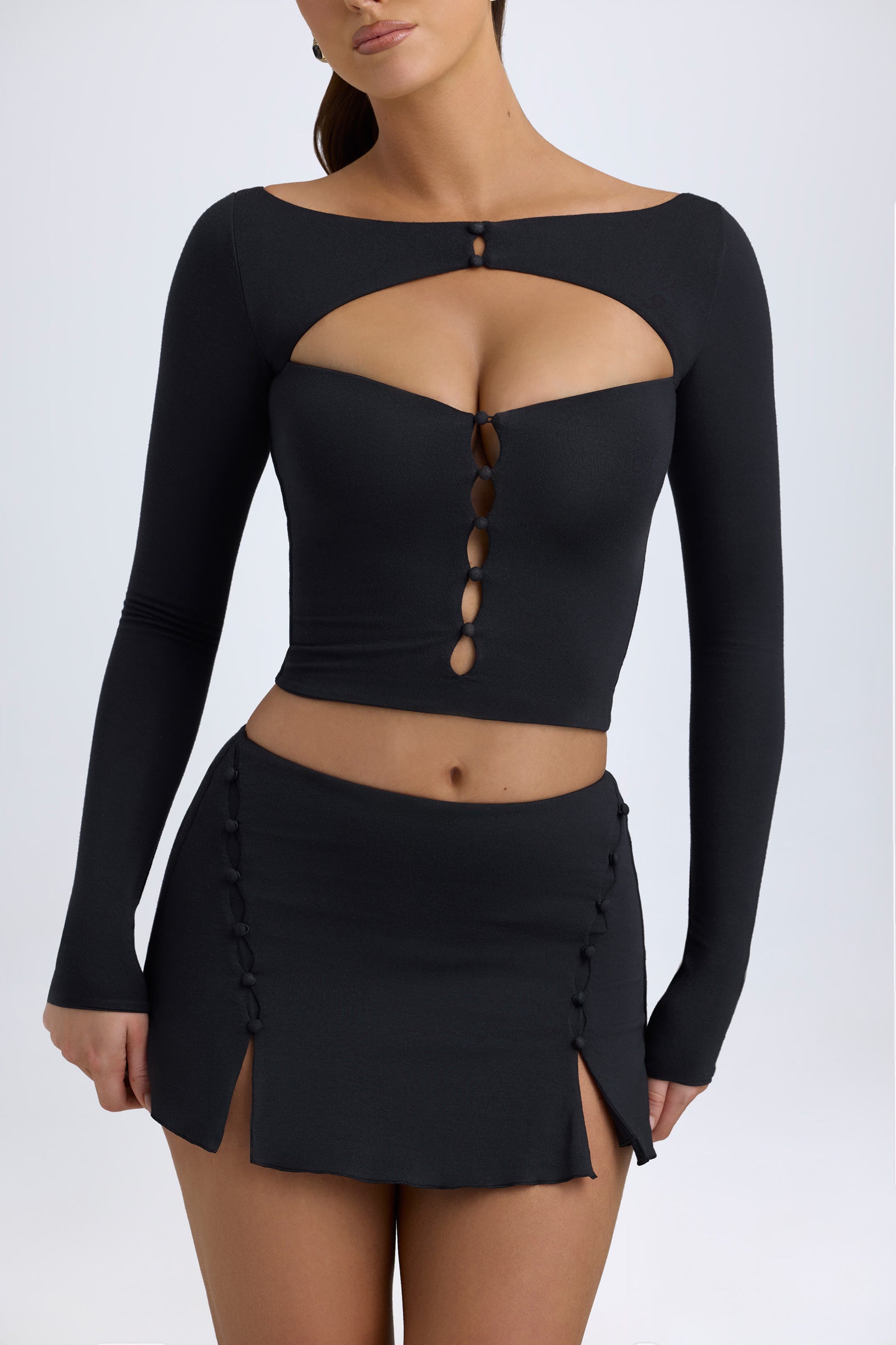 Modal Cut-Out Button-Detail Top in Black - 2