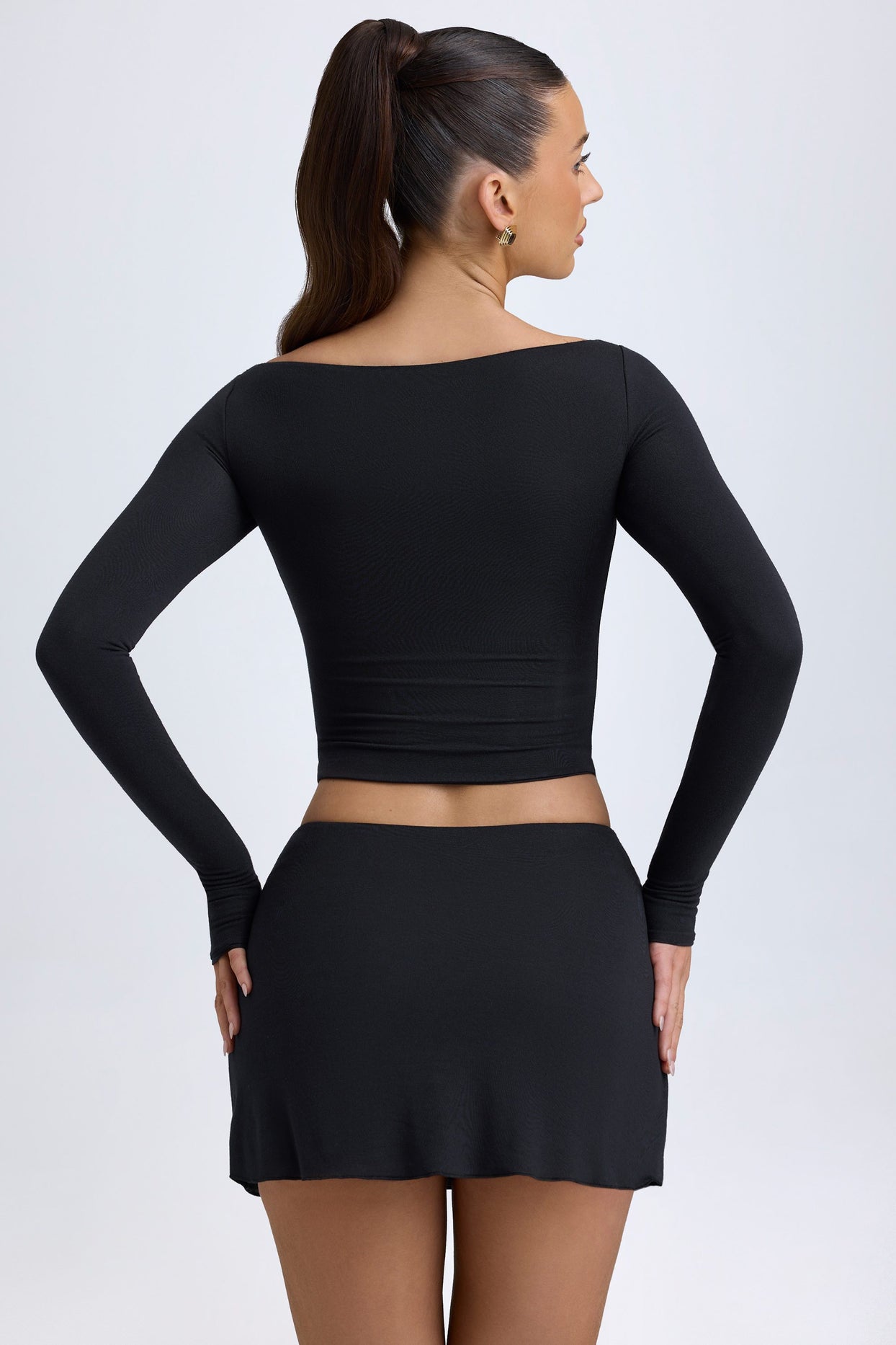 Modal Cut-Out Button-Detail Top in Black - 3