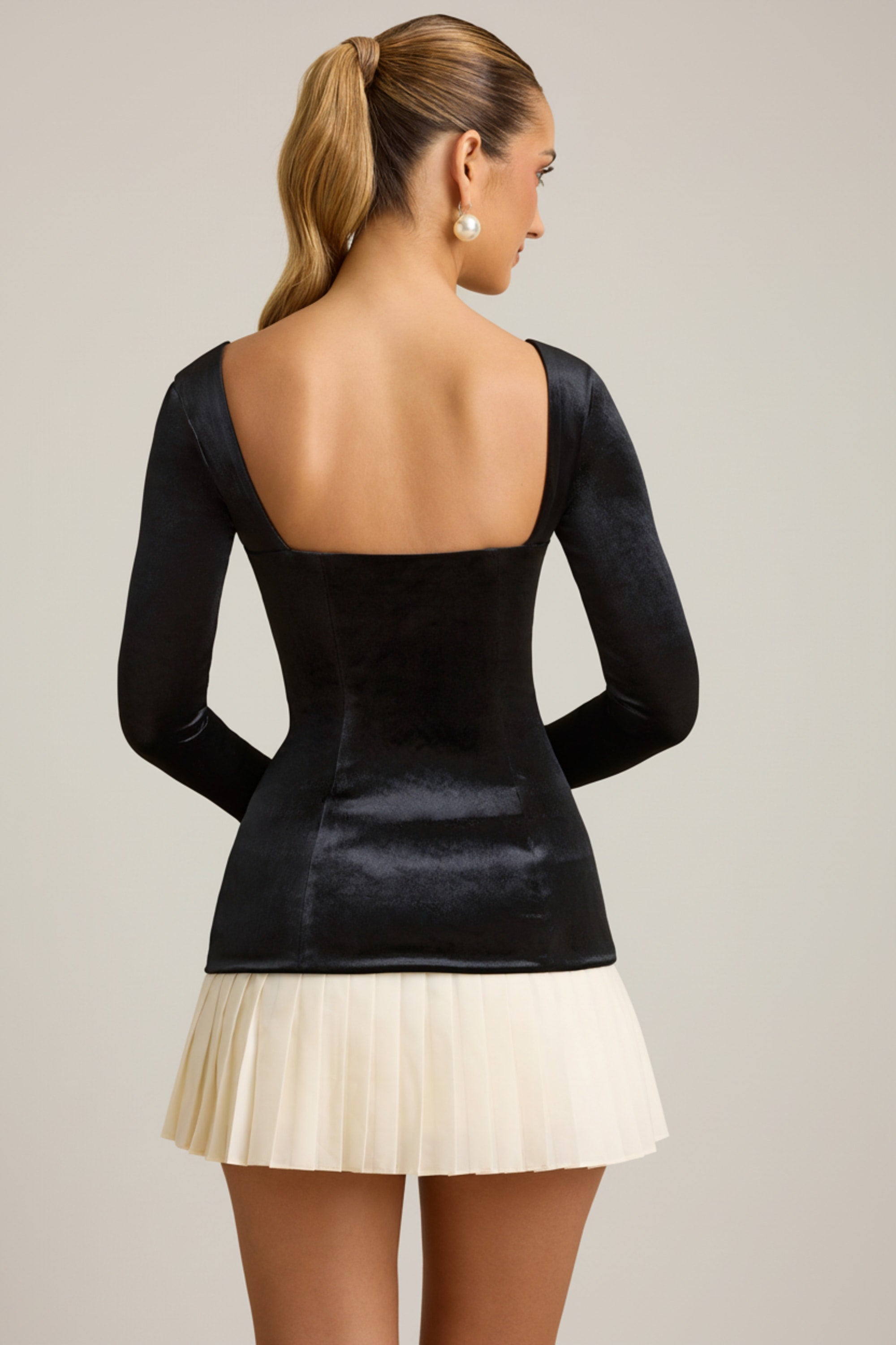 Darline Layered Pleated Corset Mini Dress in Black