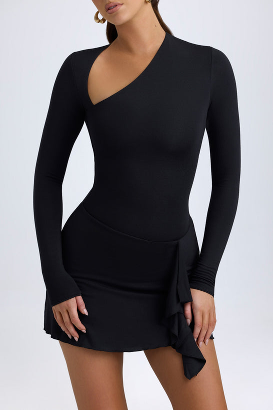 Modal Asymmetric A-Line Mini Dress in Black