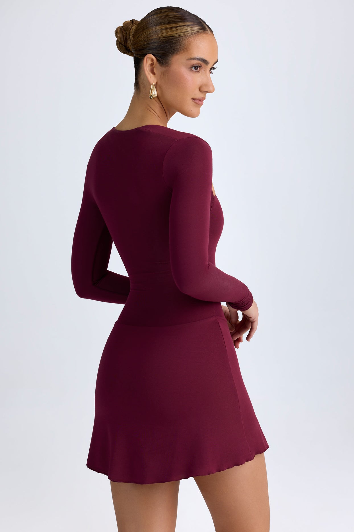 Modal Asymmetric A-Line Mini Dress in Wine Red - 3