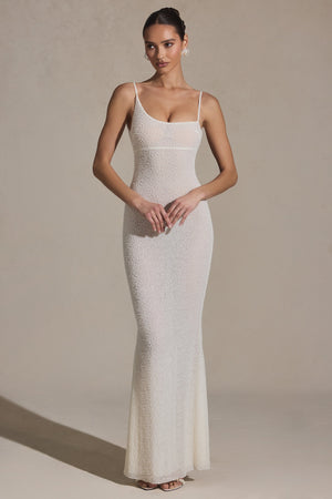 Embellished Backless Maxi Dress in White