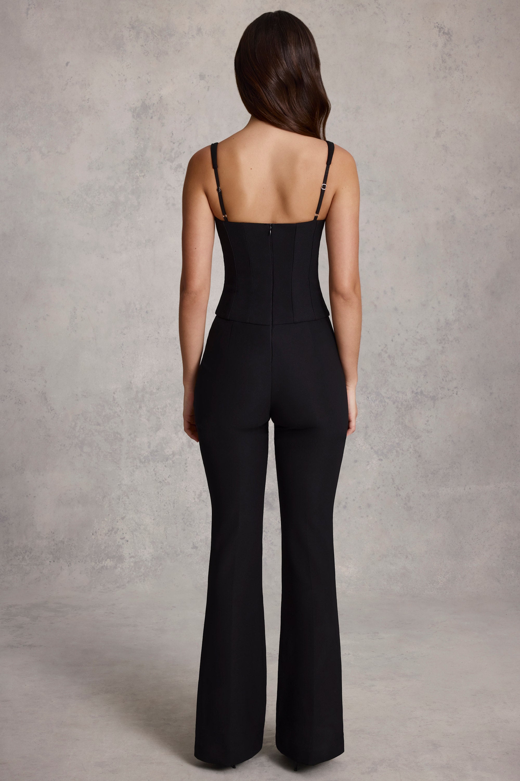 Elanie Corset Flared Jumpsuit in Black | Oh Polly