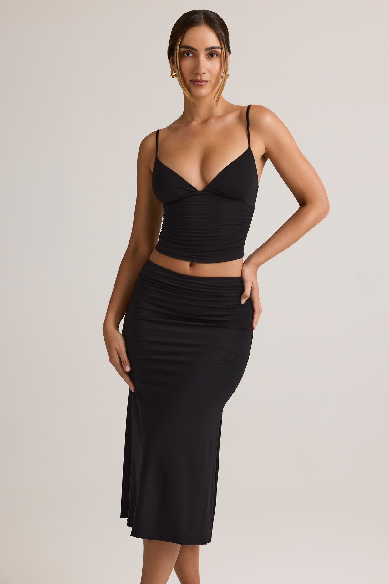 Modal V-Neck Ruched Camisole Top in Black - 6