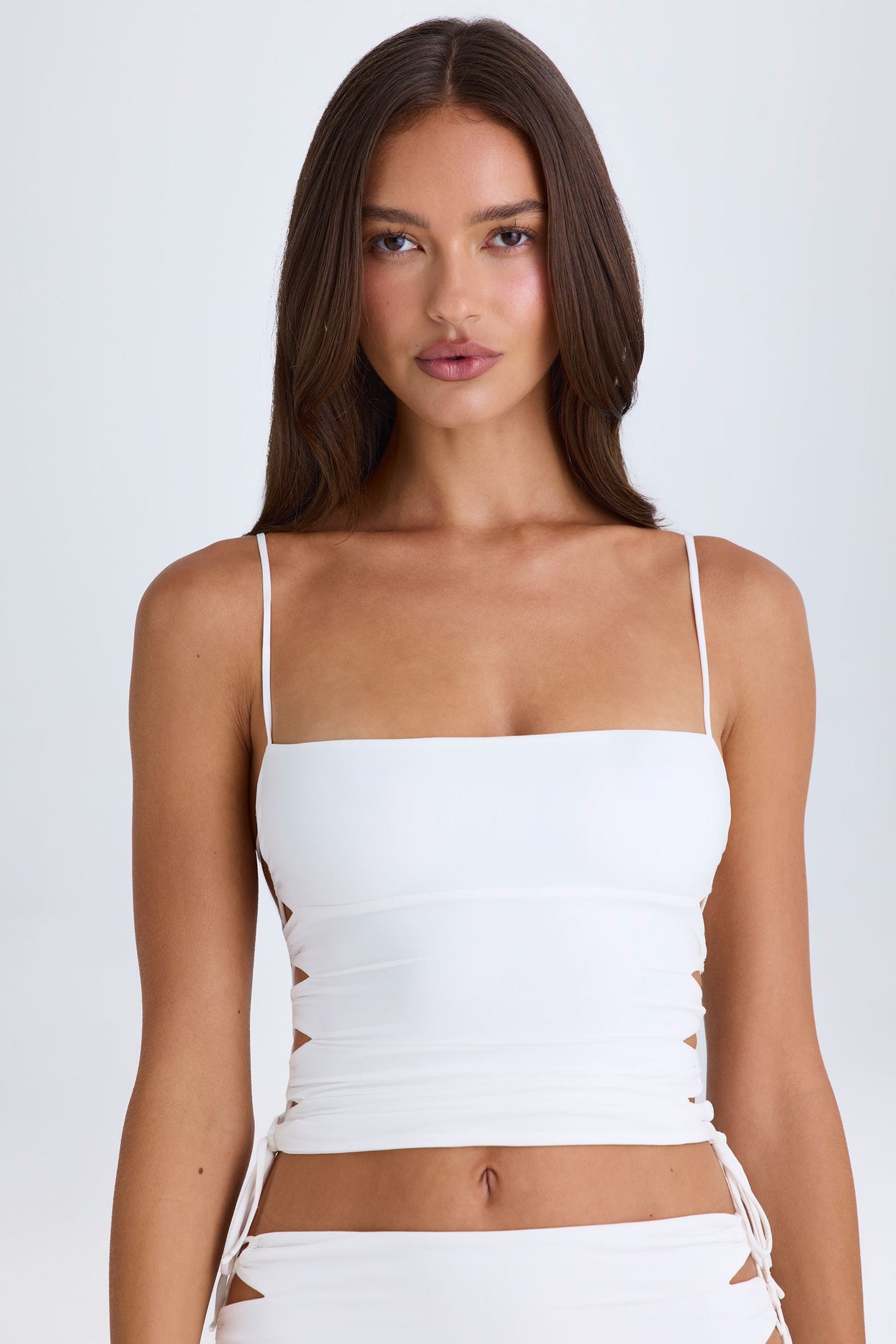 Ruched Cut-Out Top in White