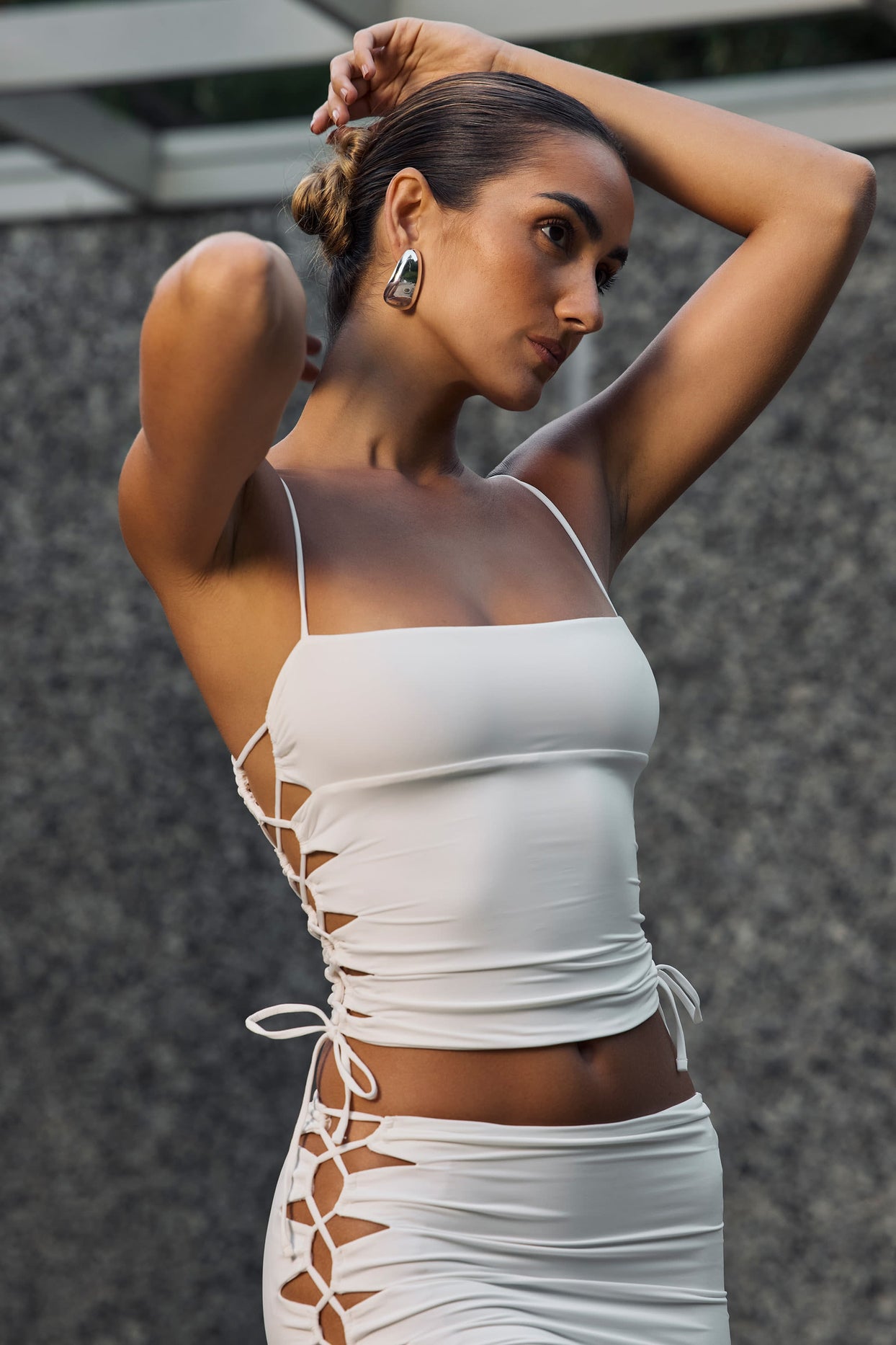 Ruched Cut-Out Top in White