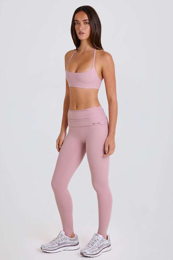Four-Way Stretch Foldover Mid-Rise Stirrup Leggings in Mauve - 1