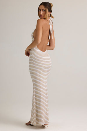 Modal Halterneck Maxi Dress in Pink Yellow Stripe - S | Oh Polly Modal Halterneck Maxi Dress in Pink Yellow Stripe - S | Oh Polly