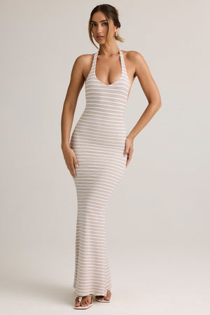 Modal Halterneck Maxi Dress in Pink Yellow Stripe - S | Oh Polly Modal Halterneck Maxi Dress in Pink Yellow Stripe - S | Oh Polly