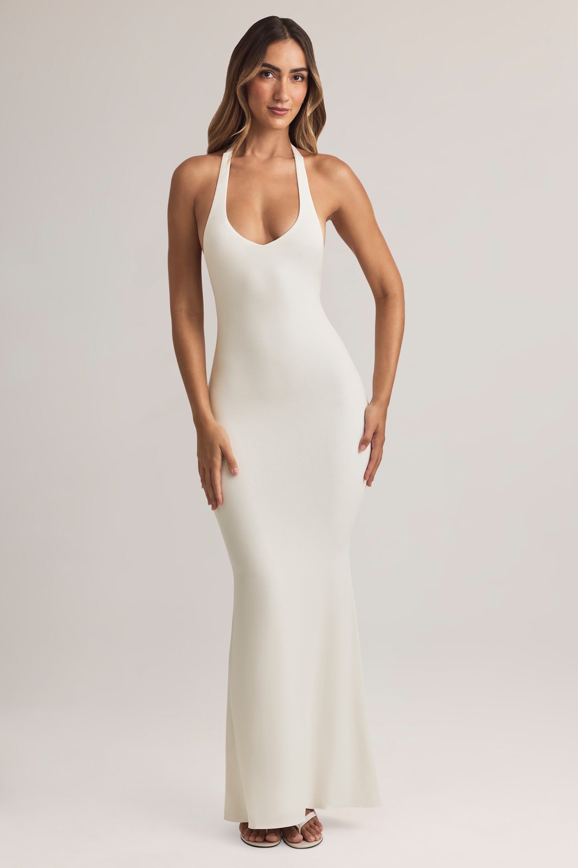 white maxi dress halter neck FERNANDA PLUNGE - High waist tops the flowing mermaid maxi skirt with a sultry side slit Modal Halterneck Maxi Dress in