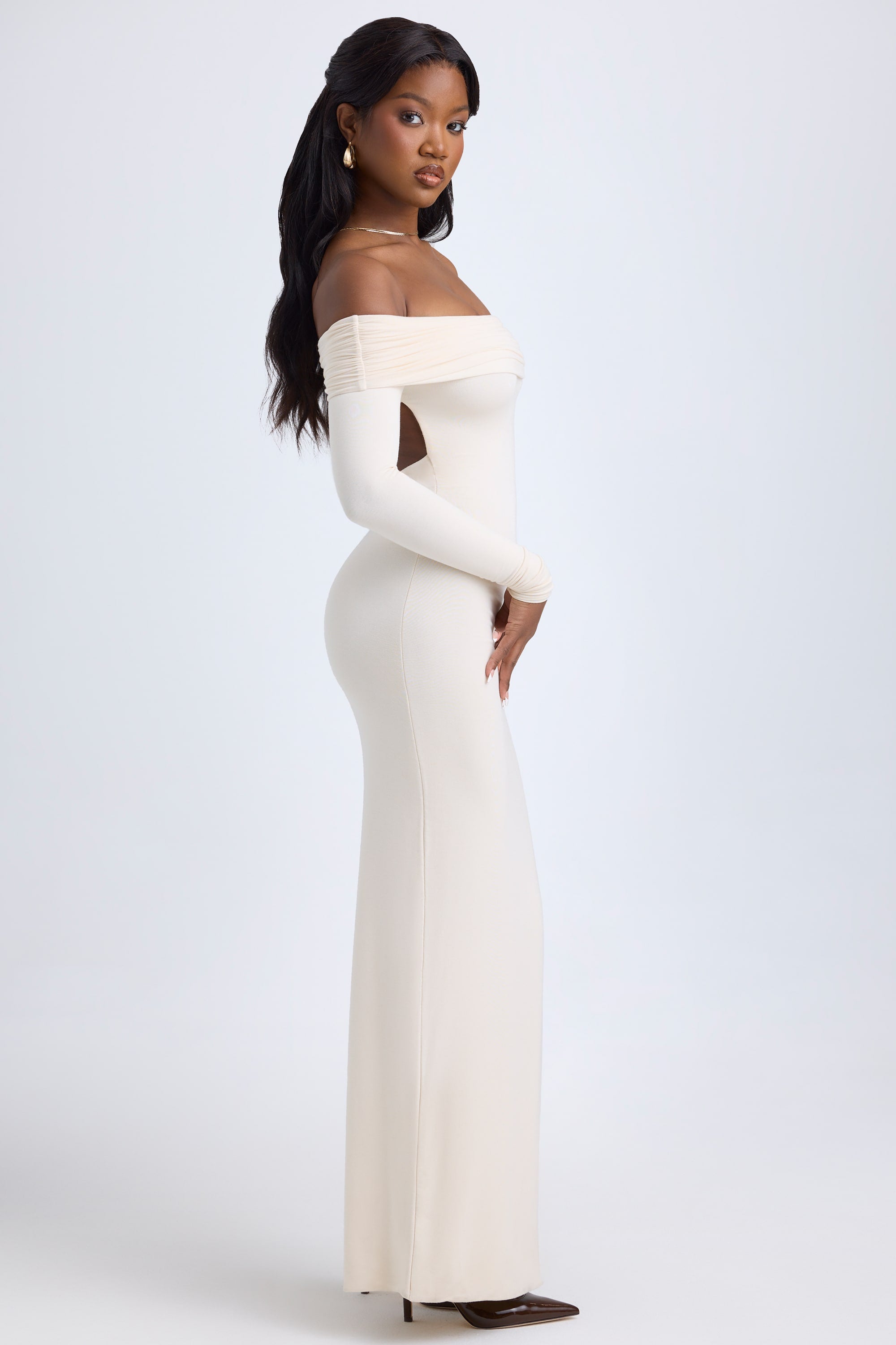 Honora Modal Off-Shoulder Open-Back Maxi Dress in Ivory