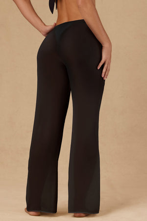 Tie-Front Wide-Leg Trousers in Black