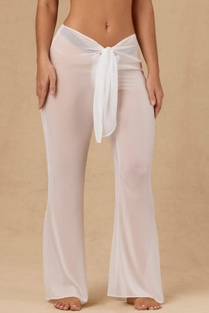 Tie-Front Wide-Leg Trousers in White