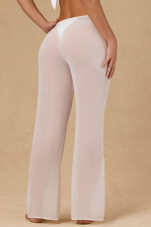 Tie-Front Wide-Leg Trousers in White