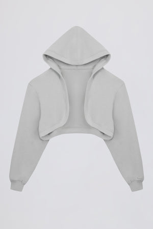 Brushed Jersey Hooded Cropped Shrug in Fog Grey