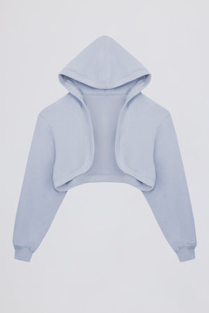 Brushed Jersey Hooded Cropped Shrug in Soft Blue
