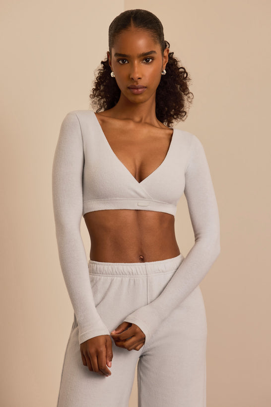 Brushed Jersey Wrap Crop Top in Fog Grey