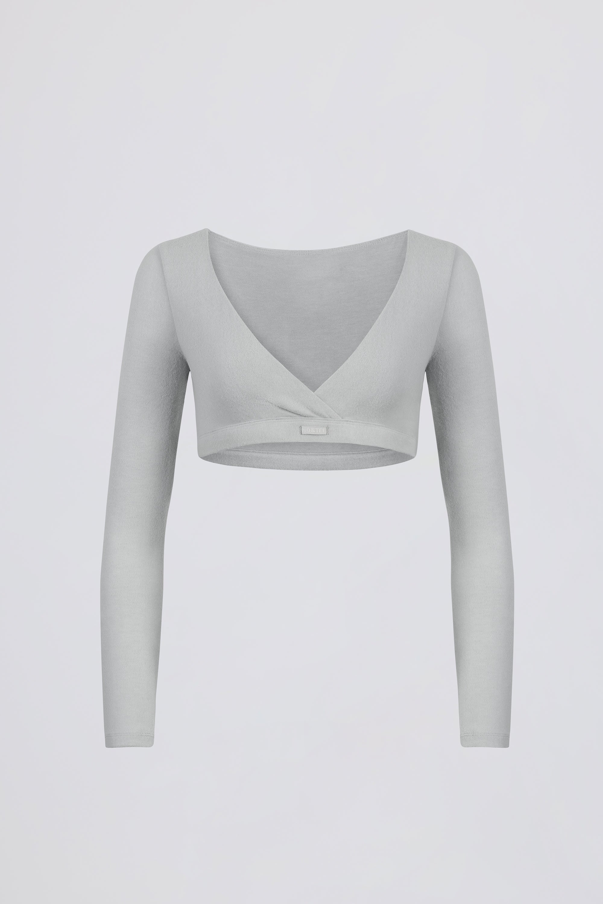 Brushed Jersey V-Neck Crop Top in Fog Grey