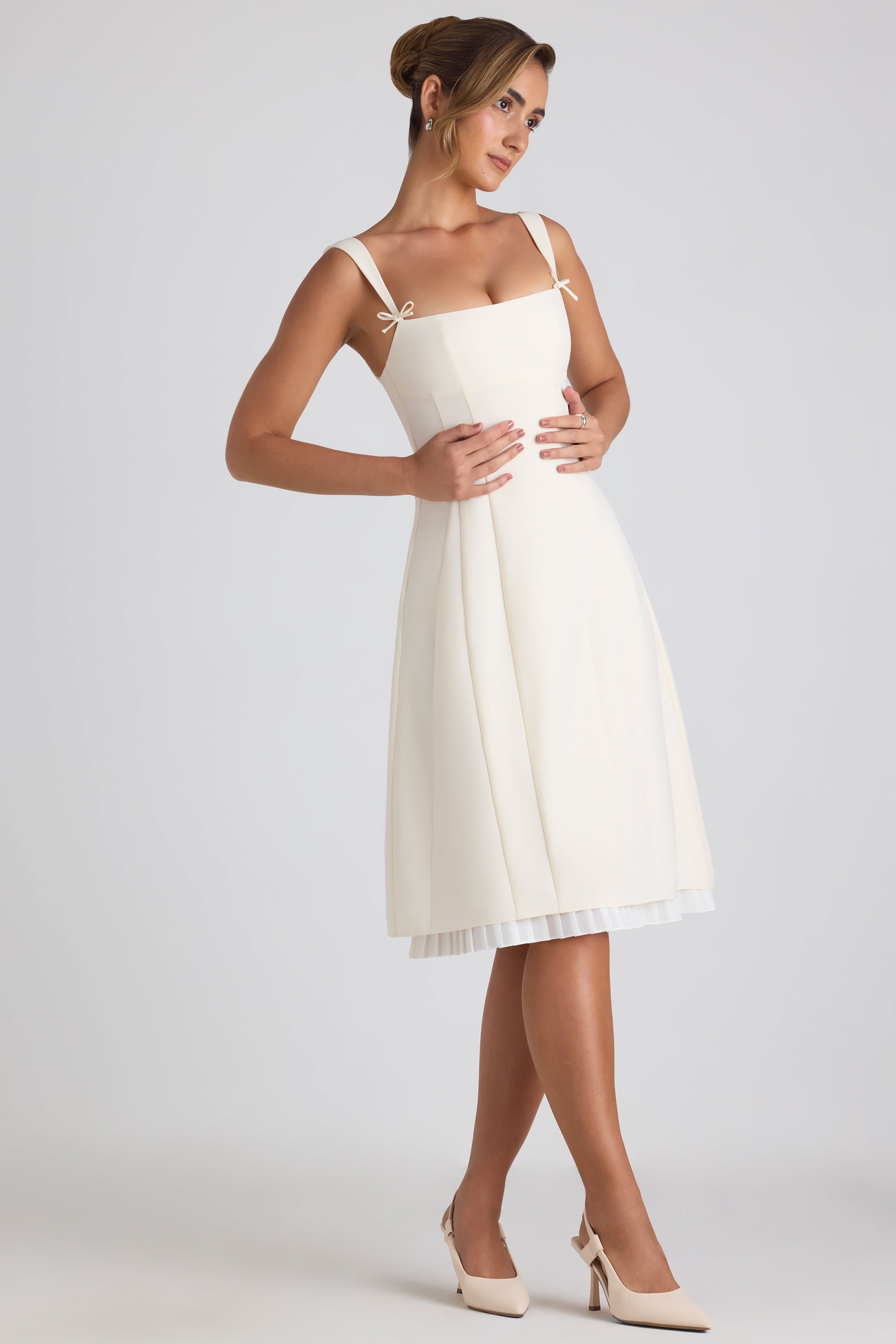 a line midi dress formal Amalie Pistachio A-line adding both charm and practicality Azazie Square A-Line Midi Dresses