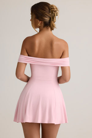 women's light pink off the shoulder sexy dress Modal Off-Shoulder A-Line Mini Dress in Baby Pink - L