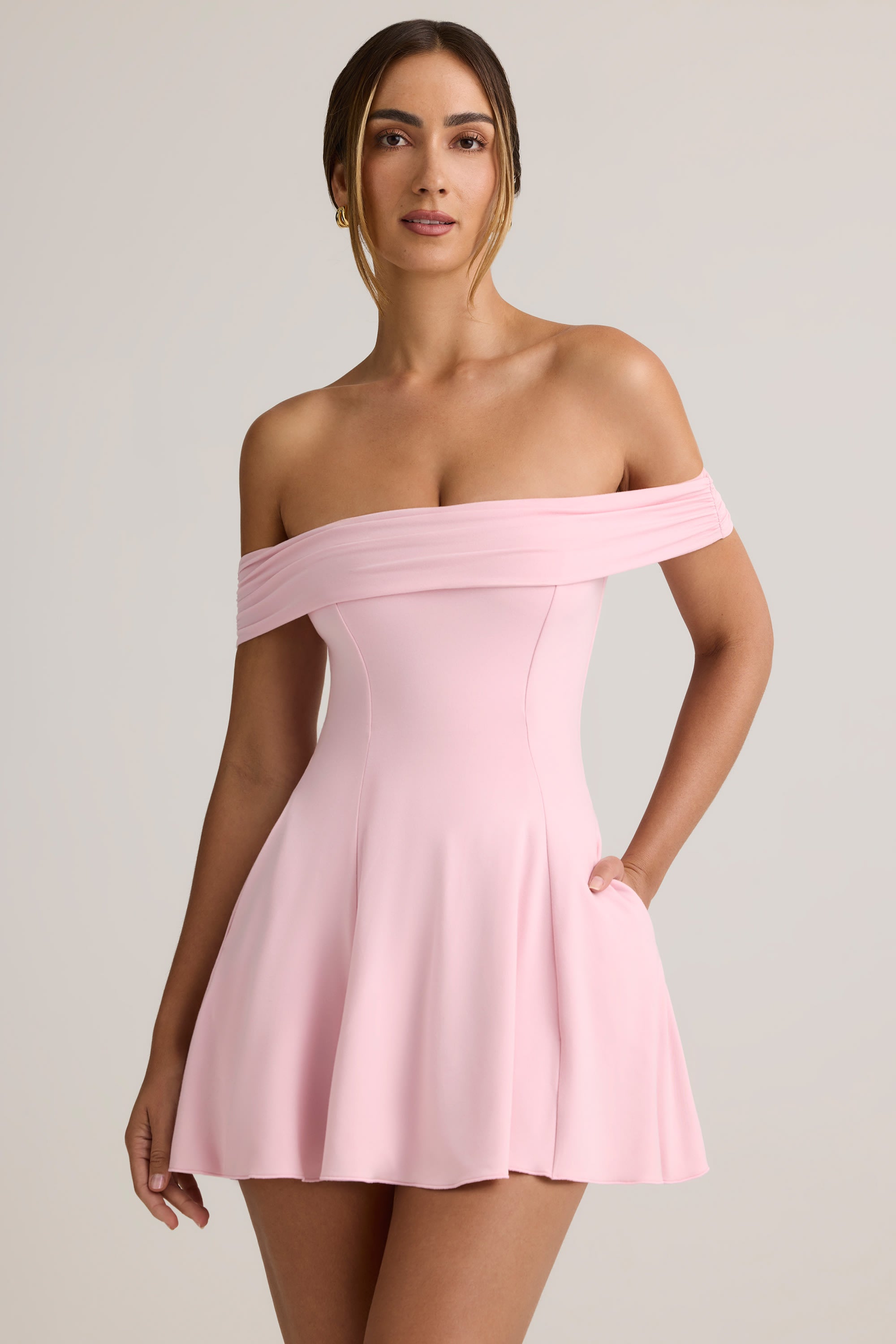 light pink off the shoulder dress Prom Dresses, Off Shoulder Light Pink Formal Evening Dresses, US 14 / Custom Color / With Rush+$19.99 Pair with gold jewellery and pink heels to elevate this look.Features Modal Off-Shoulder A-Line Mini Dress