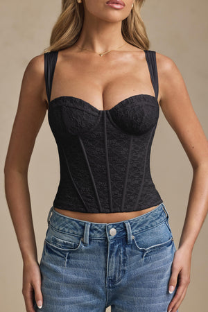 Underwired Lace Corset Top in Black