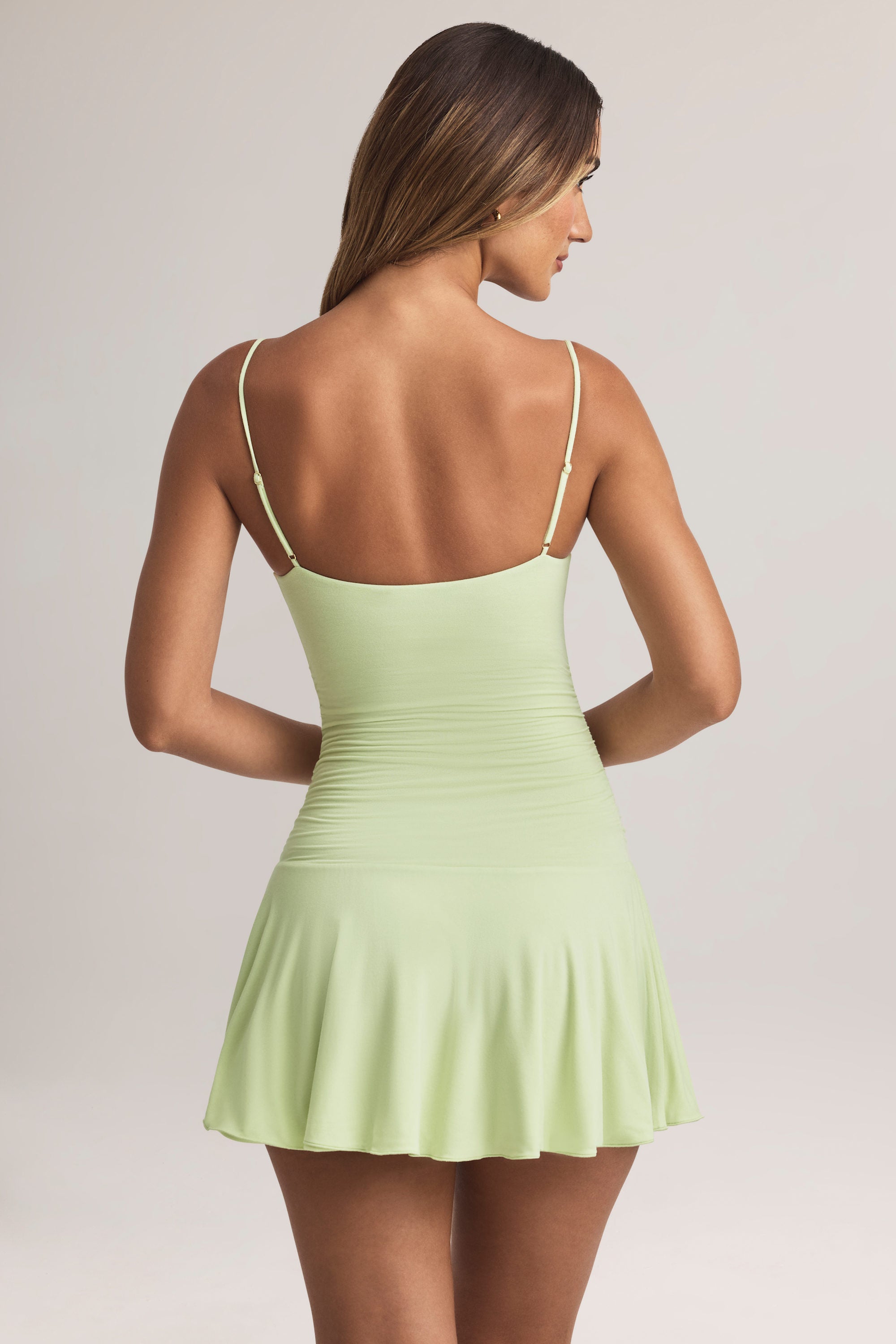 Modal Ruched A-Line Mini Dress in Sage Green - L