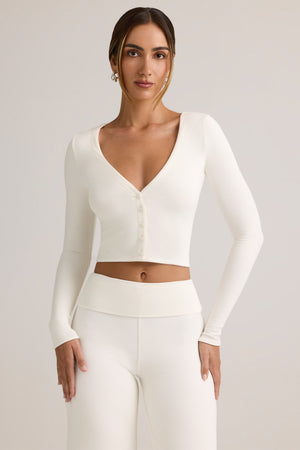 white cropped cardigan for dresses Kiva Modal Ribbed Cropped Cardigan in White