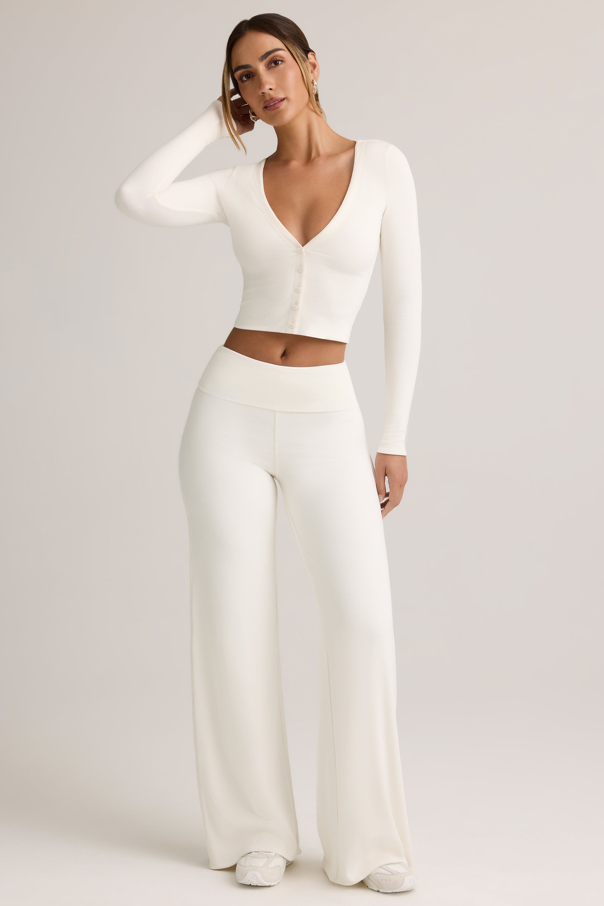 Kiva Modal Ribbed Cropped Cardigan in White | Oh Polly – Oh Polly US