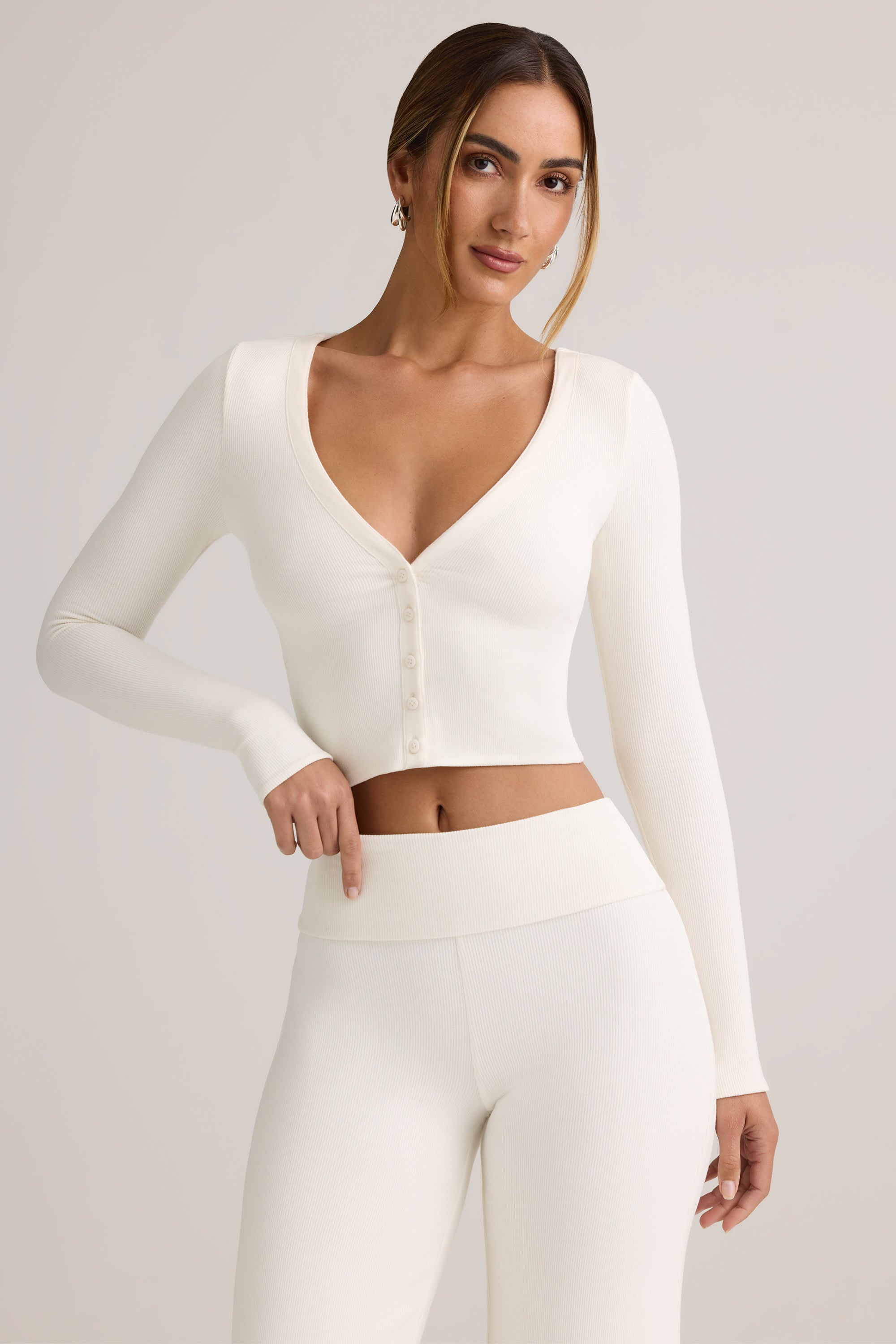 Kiva Modal Ribbed Cropped Cardigan in White | Oh Polly – Oh Polly US